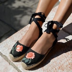 SOLUDOS La Vie En Rose Vogue Lace Up Espadrilles